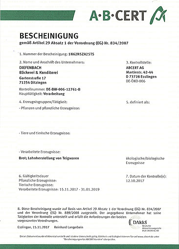 DiefenBachs Bio Zertifizierung